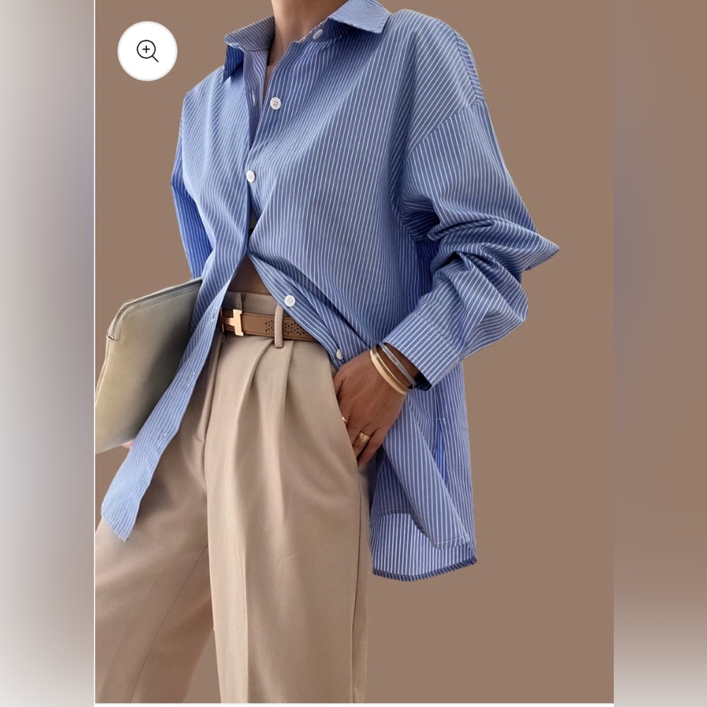 H&M Oversized Blue and White Striped Button-Down Shirt